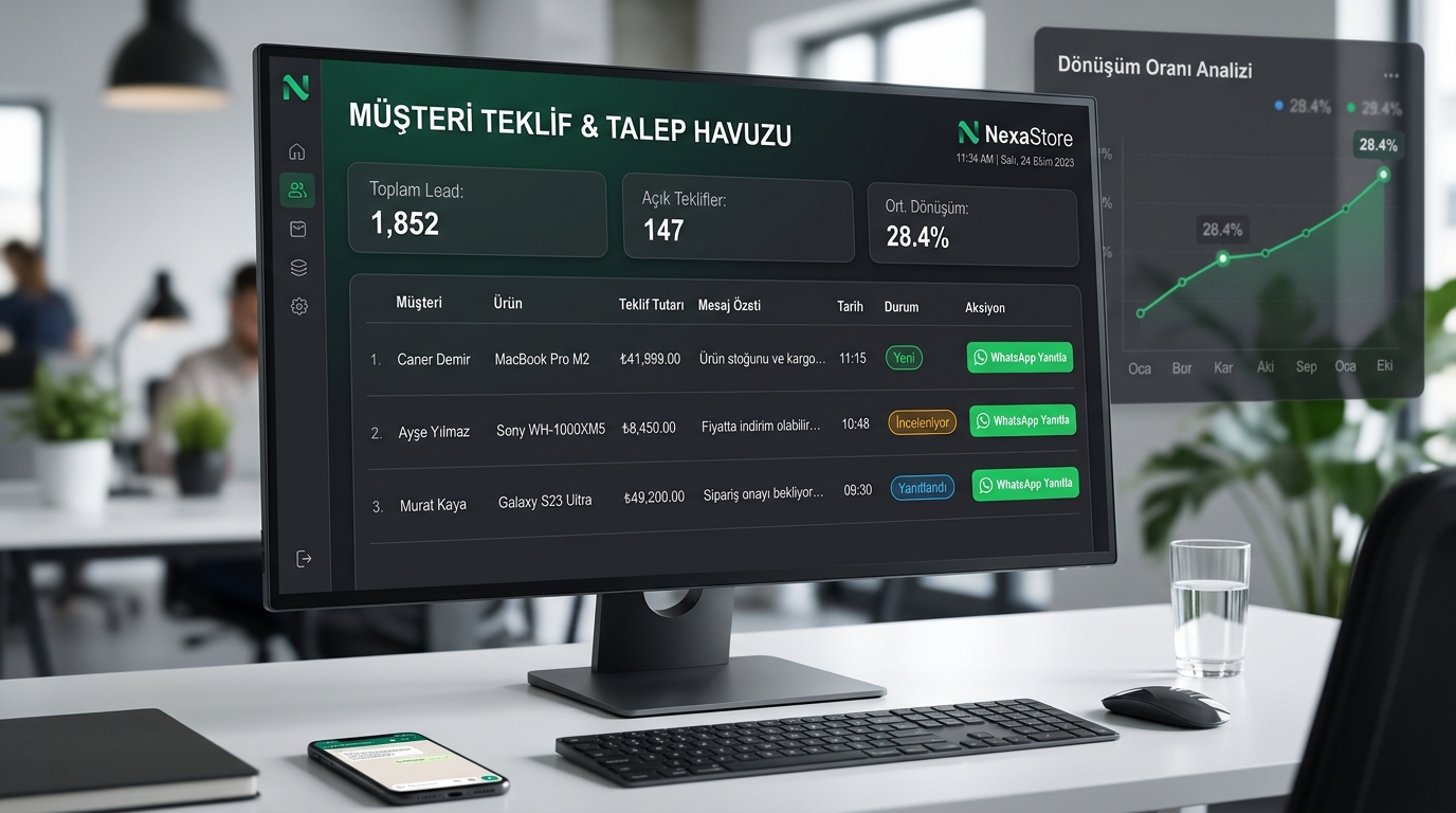 Müşteri teklif ve talep CRM havuzu yönetim arayüzü