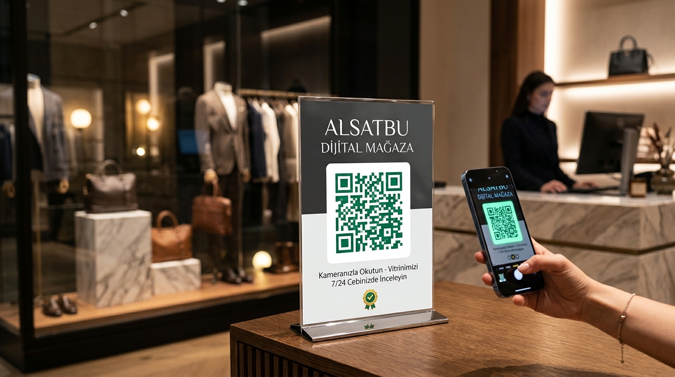 Showroom ve vitrin için baskıya hazır A4 afiş ve dinamik QR kod