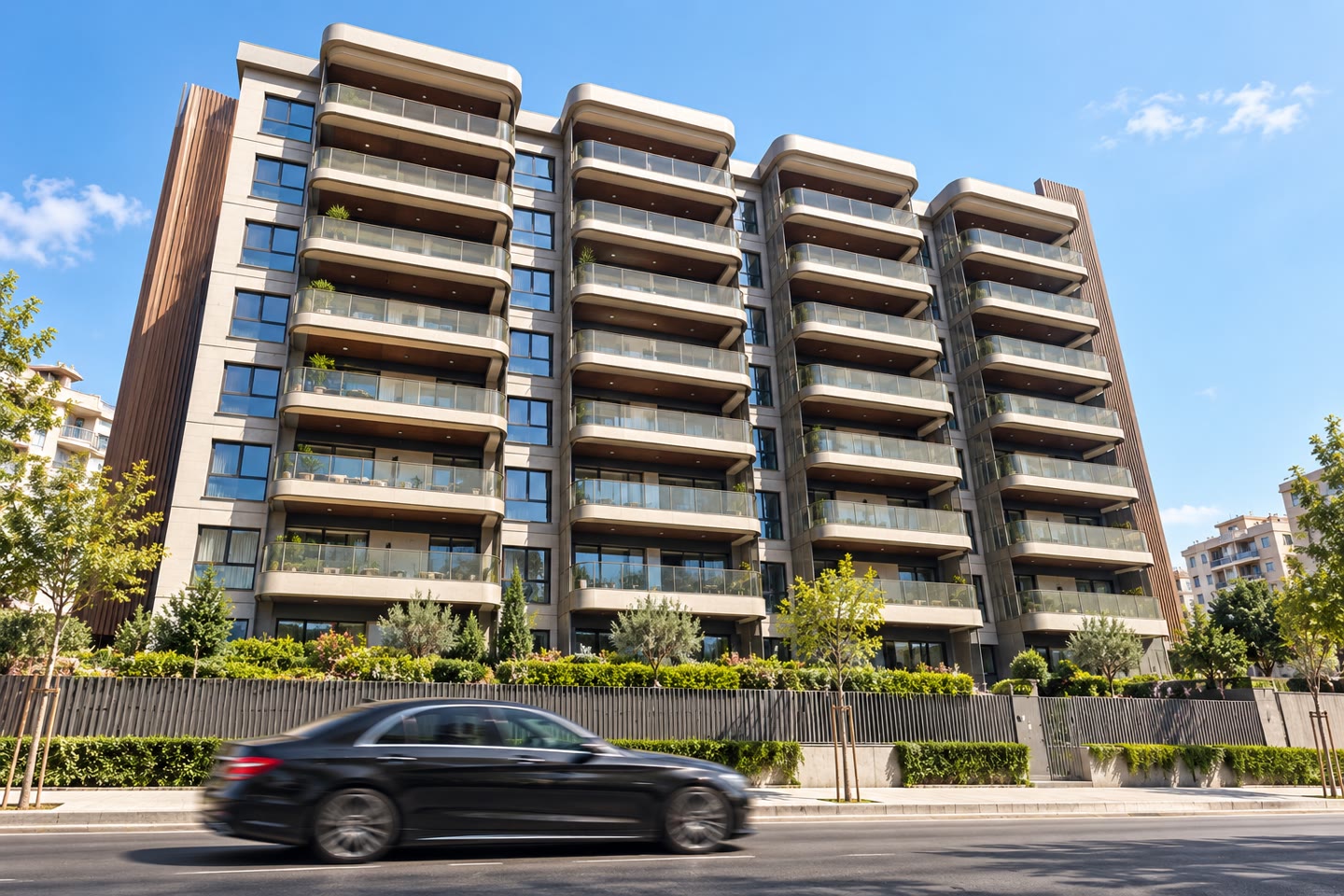 Hareketli araba ve apartman cephesi içeren, video özelliğini anlatmak için üretilmiş temsili sahne görseli